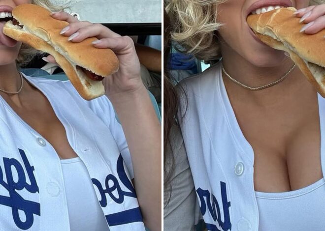 Guess the Babe With a Dodger Dog in Her Mouth!