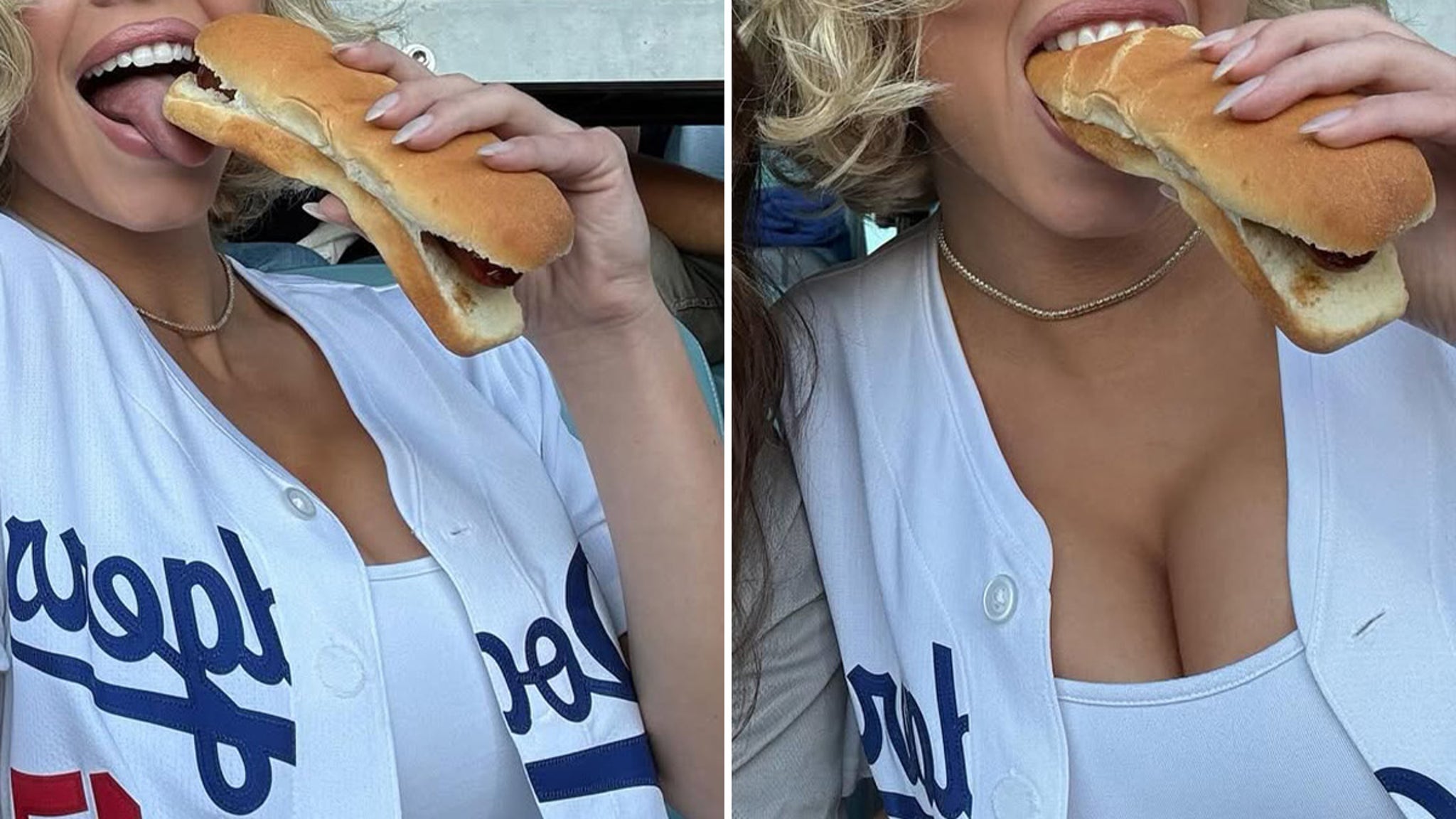 Guess the Babe With a Dodger Dog in Her Mouth!