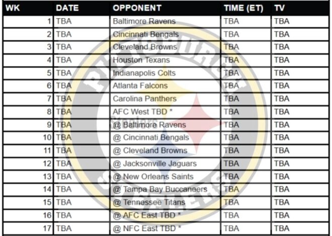 Printable 2026 Pittsburgh Steelers Schedule; Matchups and TV Broadcasts