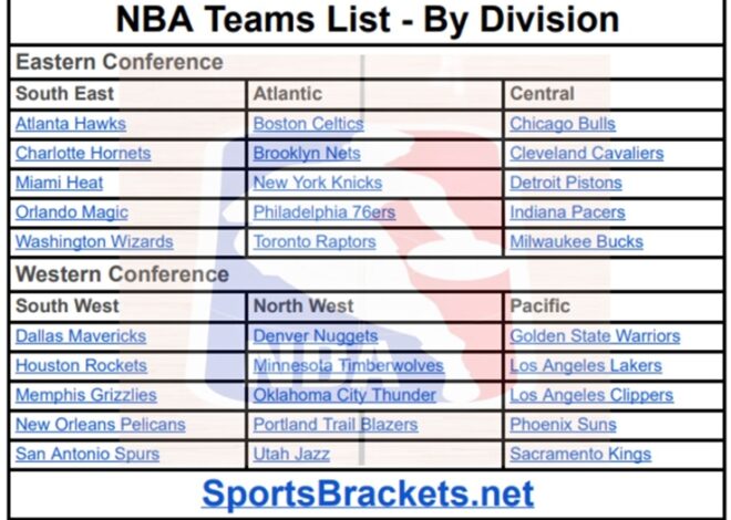2025 NBA Teams List by Division; Printable, PDF