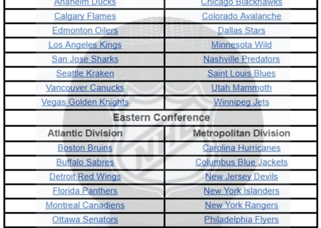 2025 NHL Teams List by Division; Printable, PDF